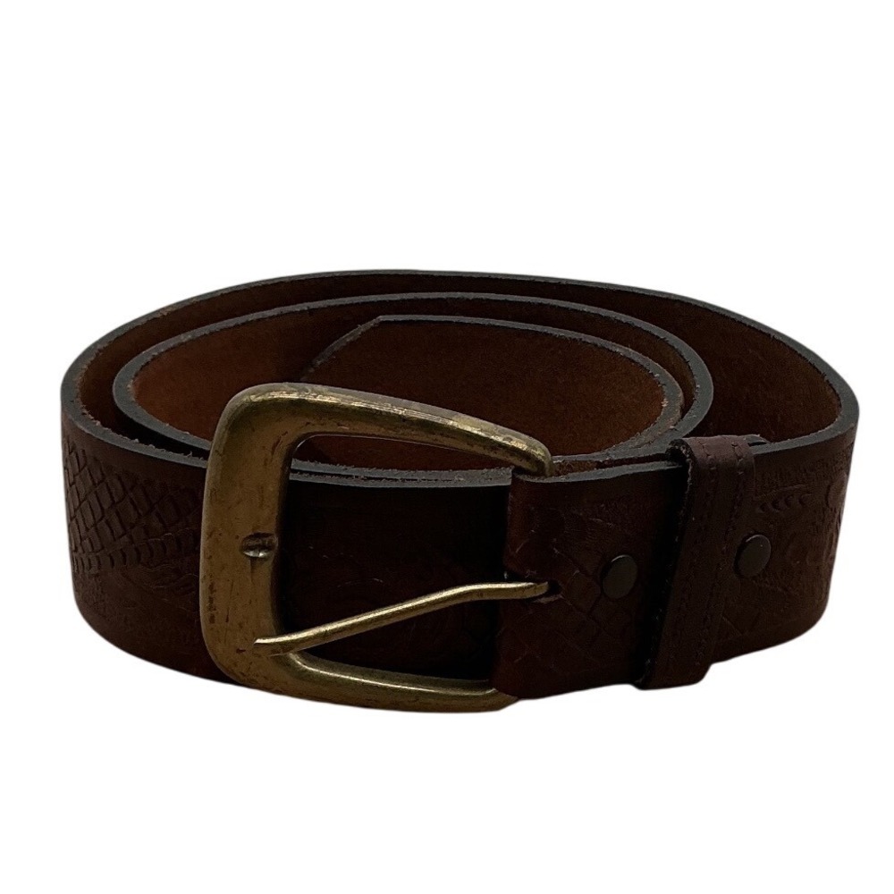 Levi's Mens Brown Full Grain Cowhide Leather Tooled Western Belt USA Made 32